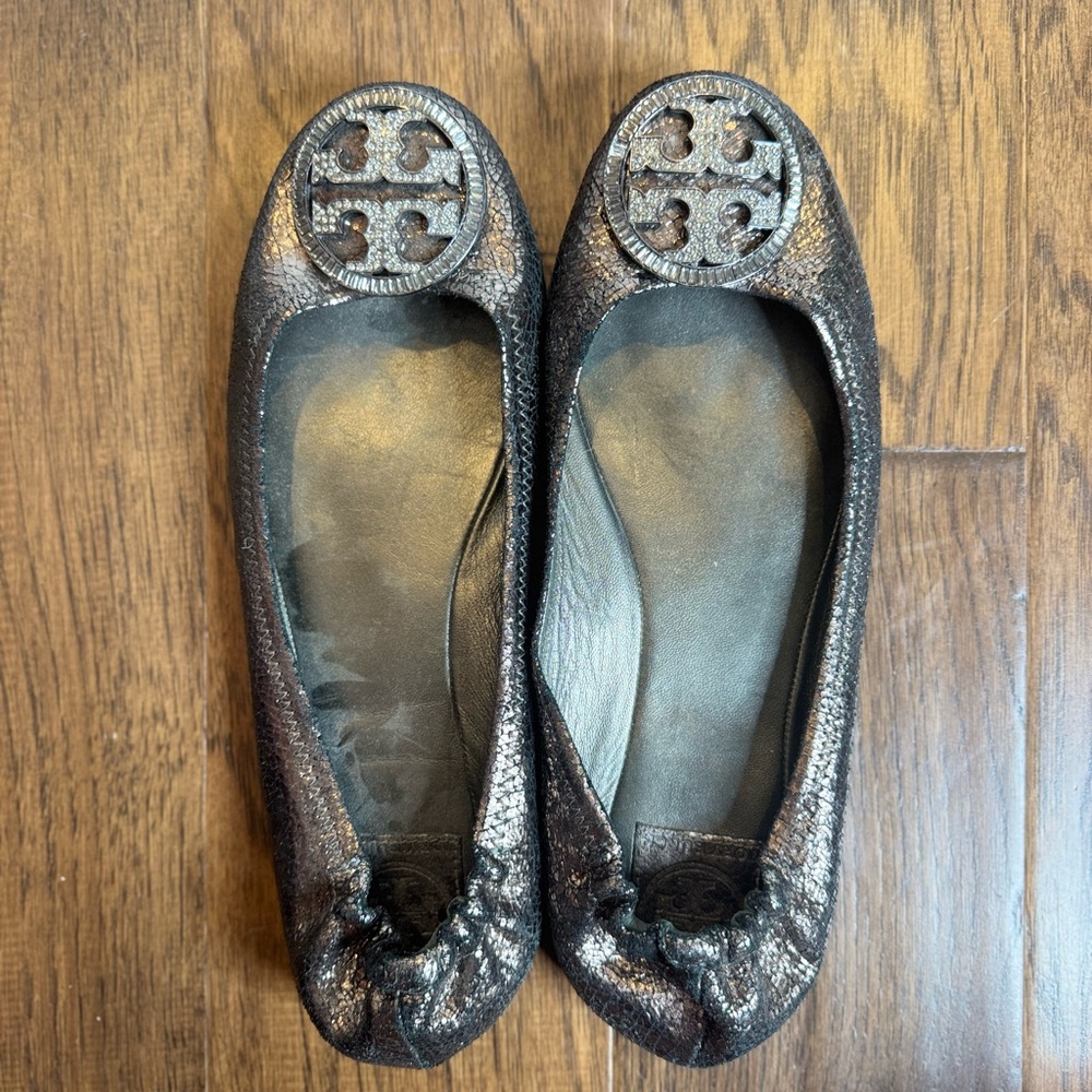 Tory Burch Black Metallic Ballet Flats